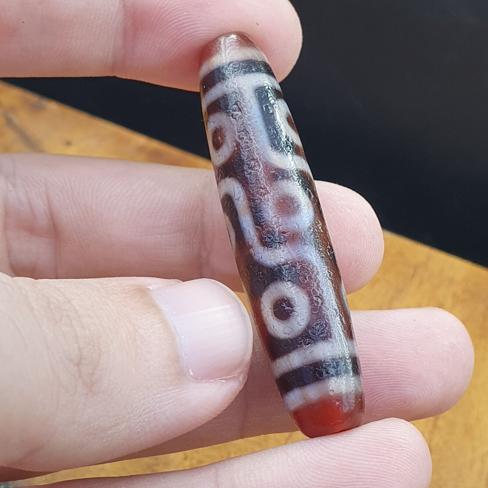 Power Bead INDO TIBETAN Himalayan 9 Totem Eyes Red Agate bead Amulet Dzi