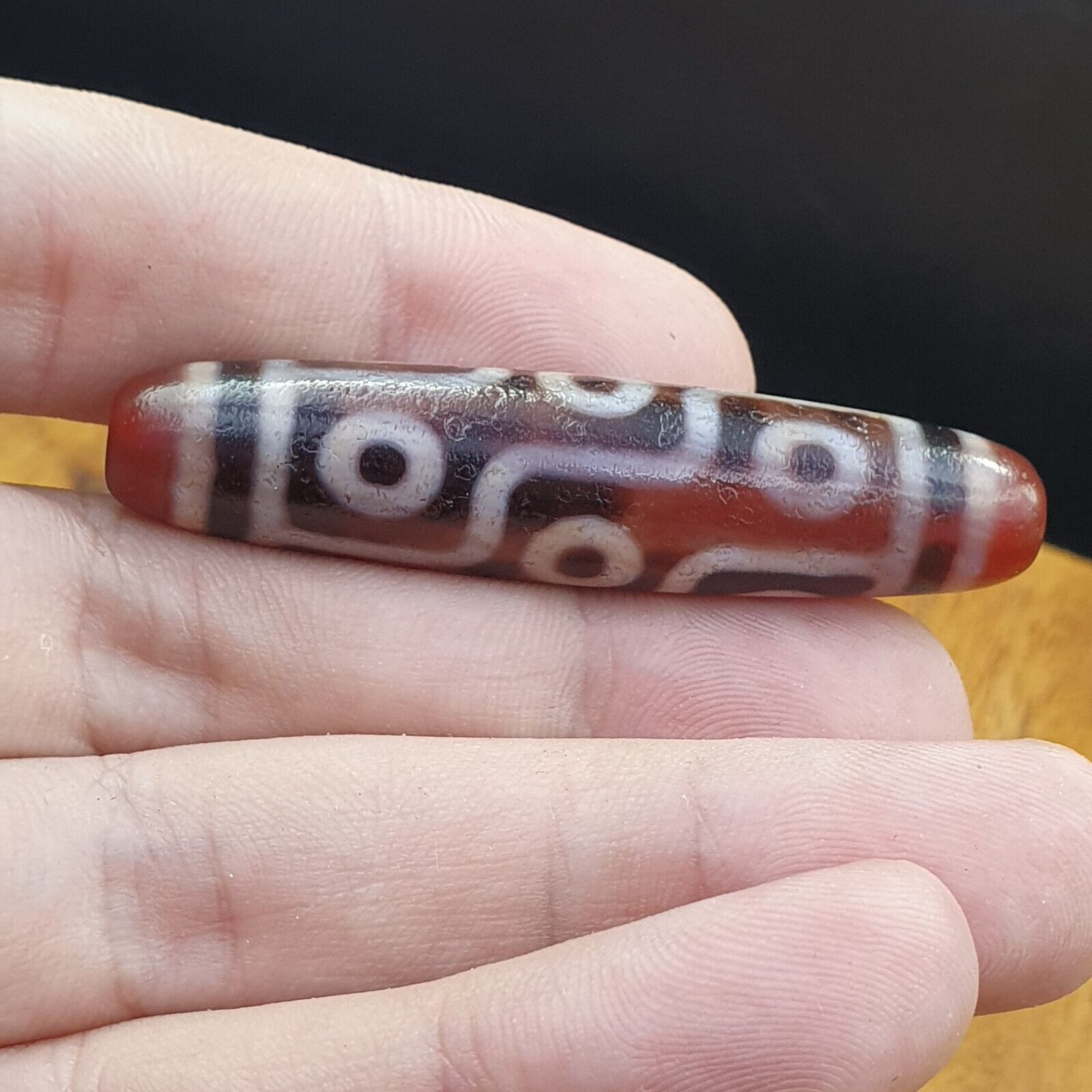 Power Bead INDO TIBETAN Himalayan 9 Totem Eyes Red Agate bead Amulet Dzi