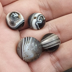 Lot 4Ancient Antique INDO Himalayan Eye Beads Soleimani Banded Agate Beads