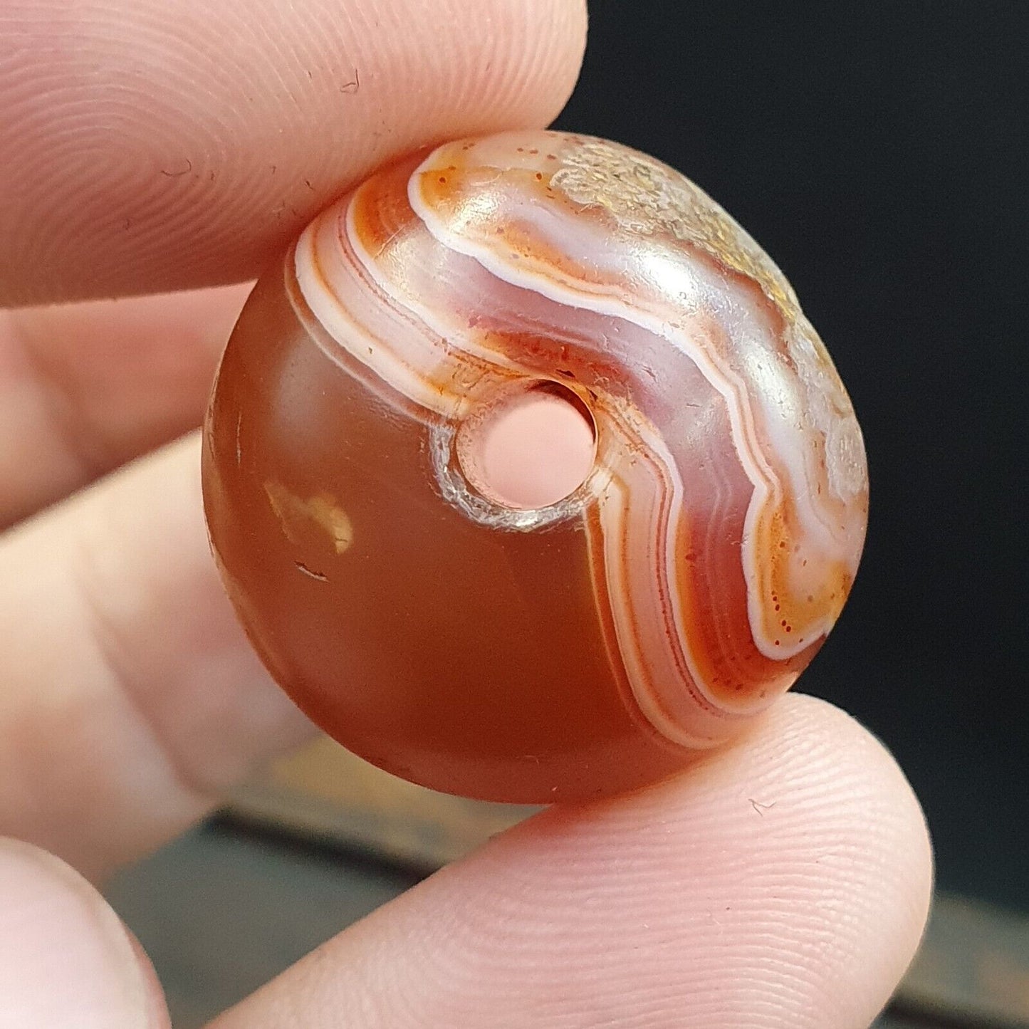 Seltenstes antikes Perlenamulett aus rotem Achat aus dem Himalaya