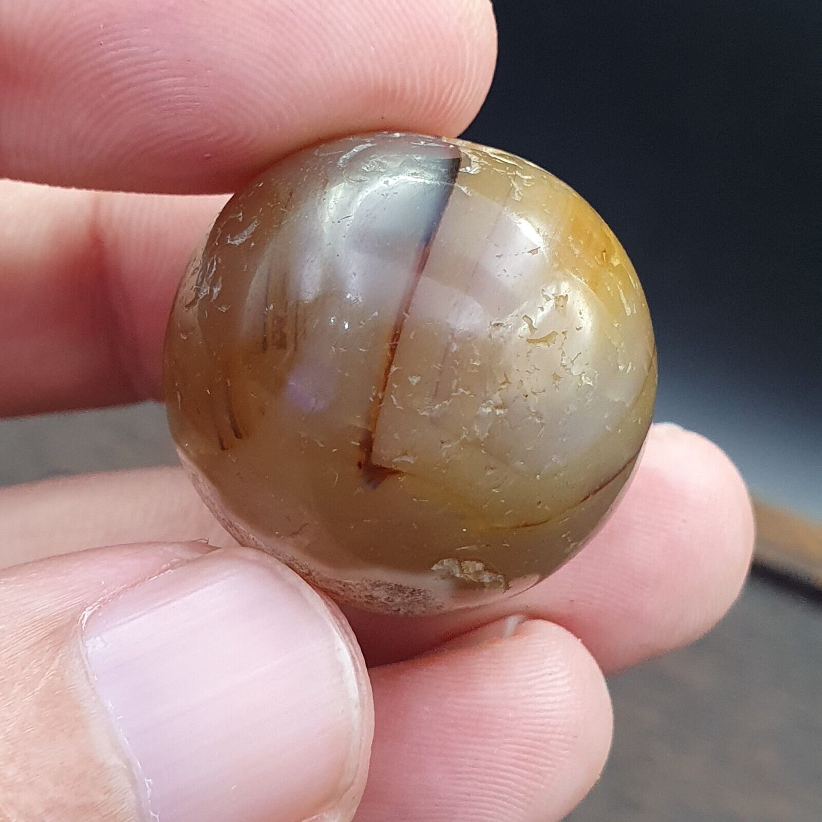 Antique Indo Tibetan Agate Beads, Soleimani Agate Bead Amulet 25mm