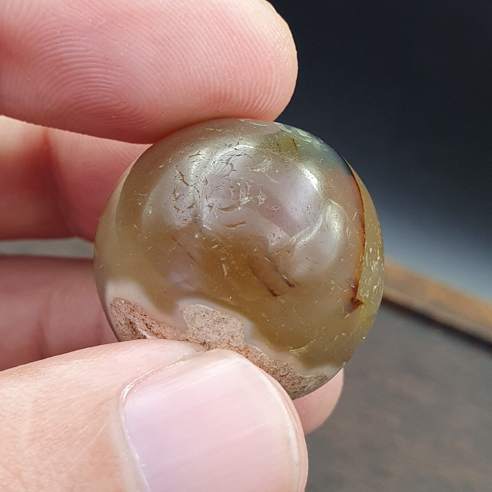 Antique Indo Tibetan Agate Beads, Soleimani Agate Bead Amulet 25mm