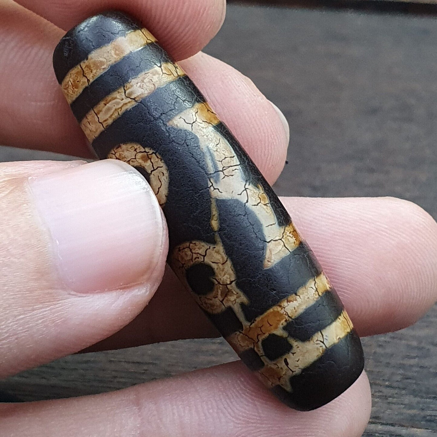 老印度藏瑪瑙三眼紋瑪瑙石天珠護身符