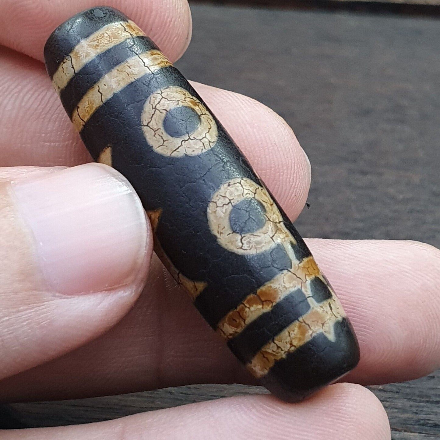 老印度藏瑪瑙三眼紋瑪瑙石天珠護身符