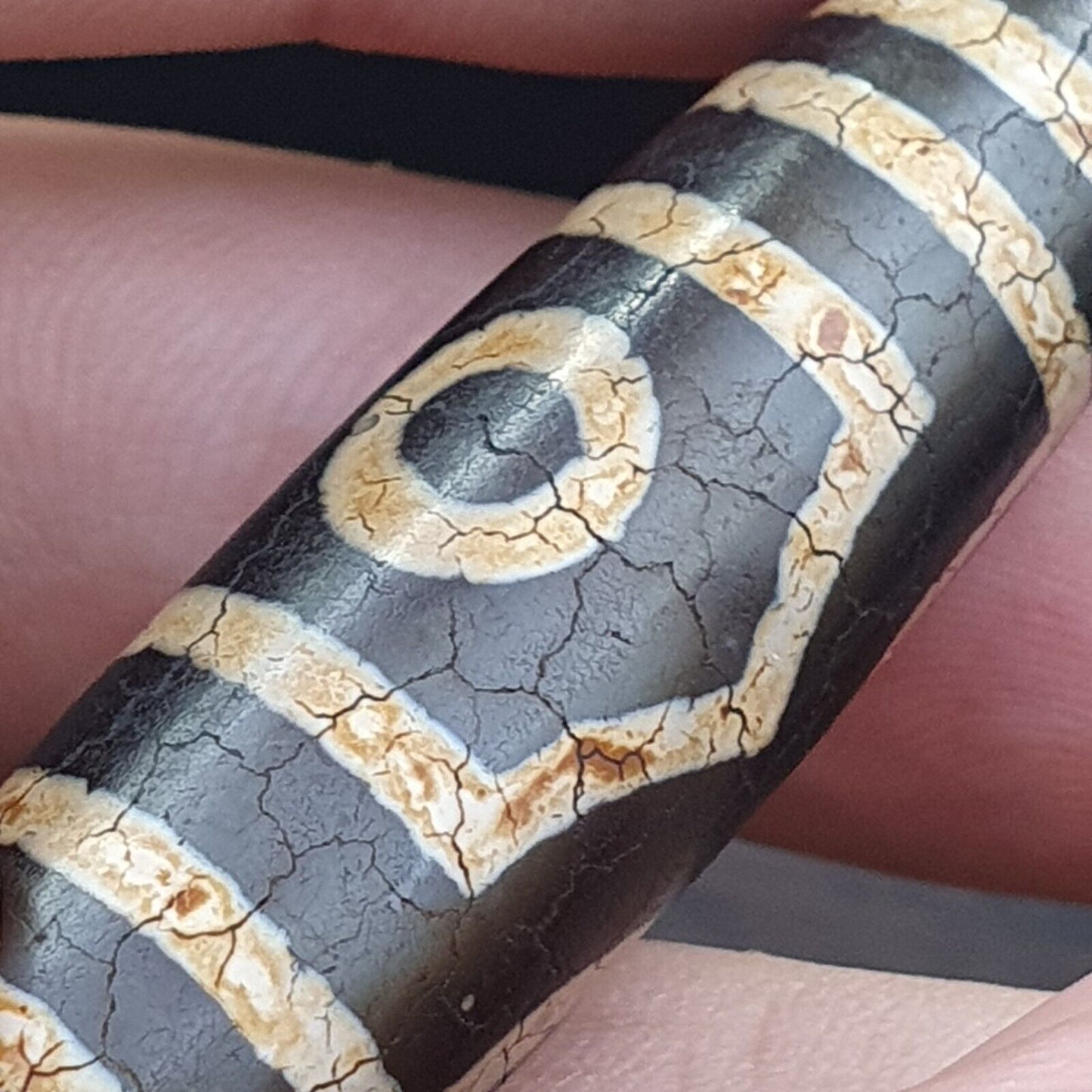 Alter indotibetischer Achat 3 Auge in Auge 3 Linien Achatstein Dzi Perlenamulett 
