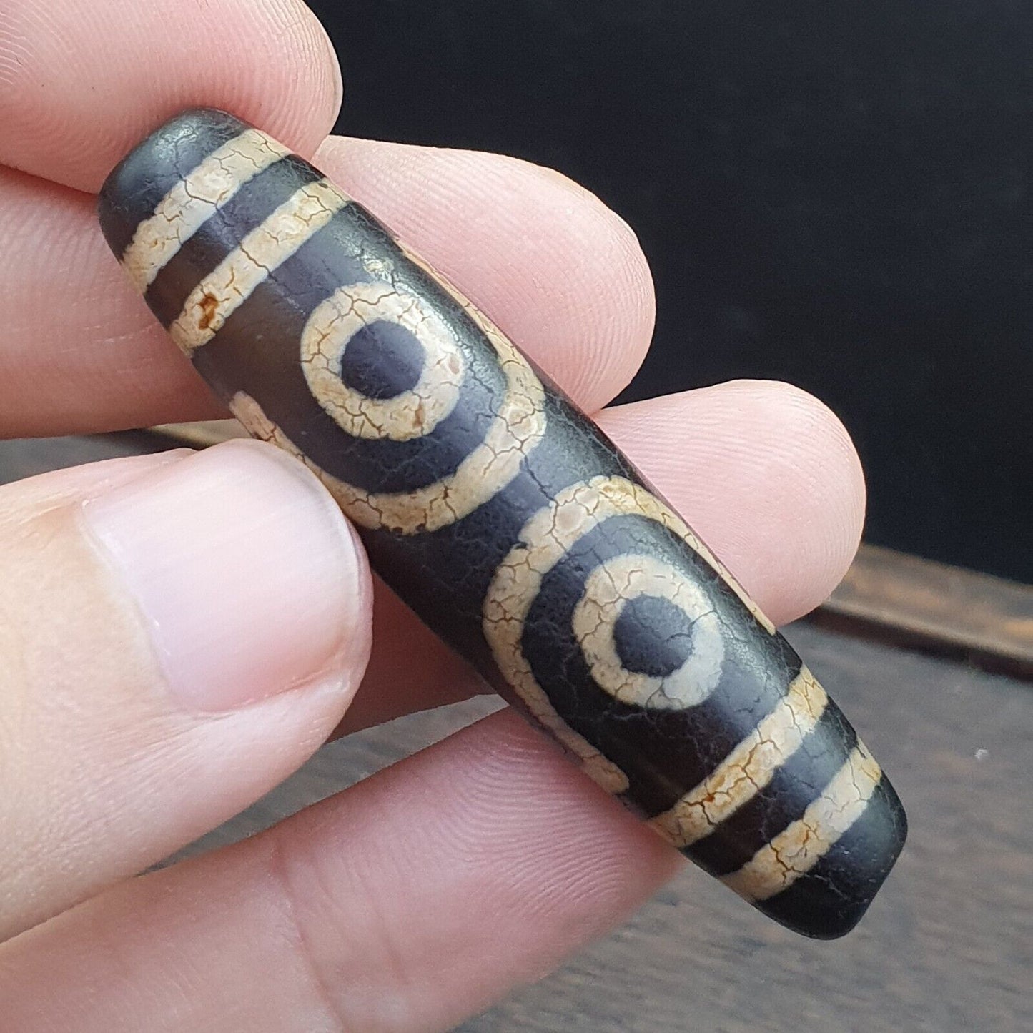 Alter indotibetischer Achat 3 Auge in Auge 3 Linien Achatstein Dzi Perlenamulett 