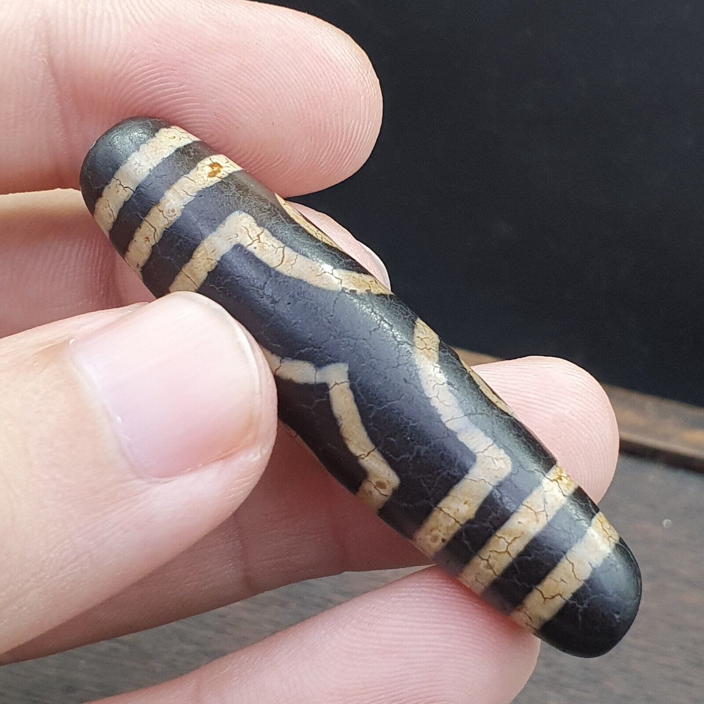 Alter indotibetischer Achat 3 Auge in Auge 3 Linien Achatstein Dzi Perlenamulett 