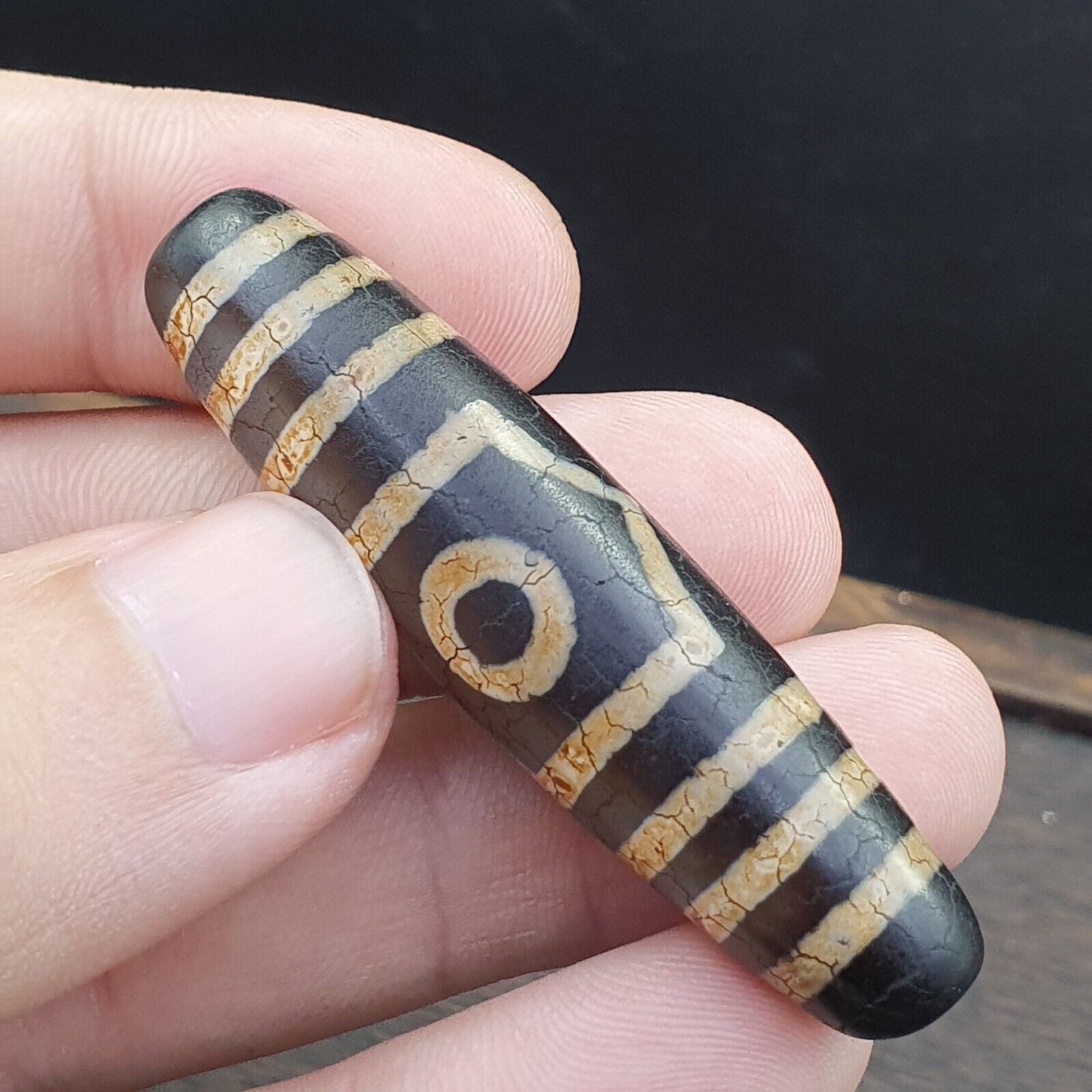 Alter indotibetischer Achat 3 Auge in Auge 3 Linien Achatstein Dzi Perlenamulett 