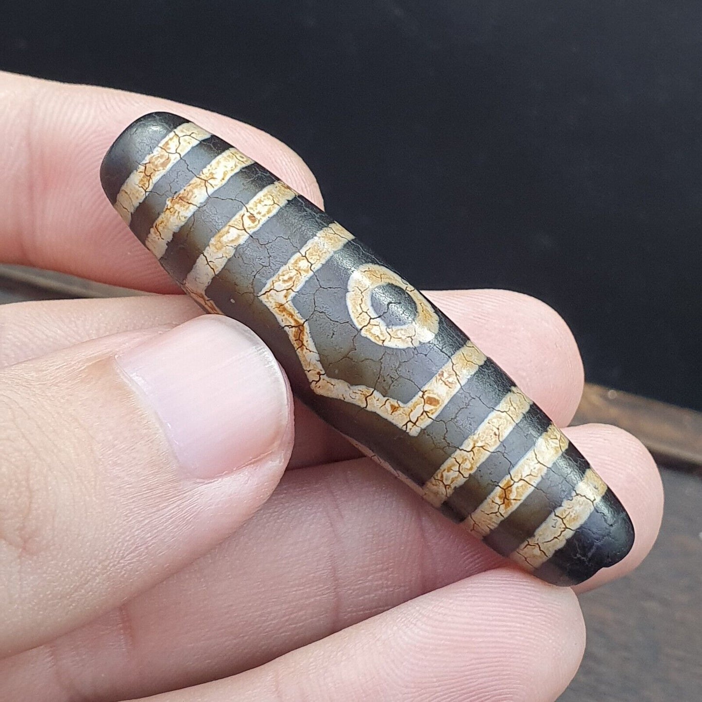 Alter indotibetischer Achat 3 Auge in Auge 3 Linien Achatstein Dzi Perlenamulett 