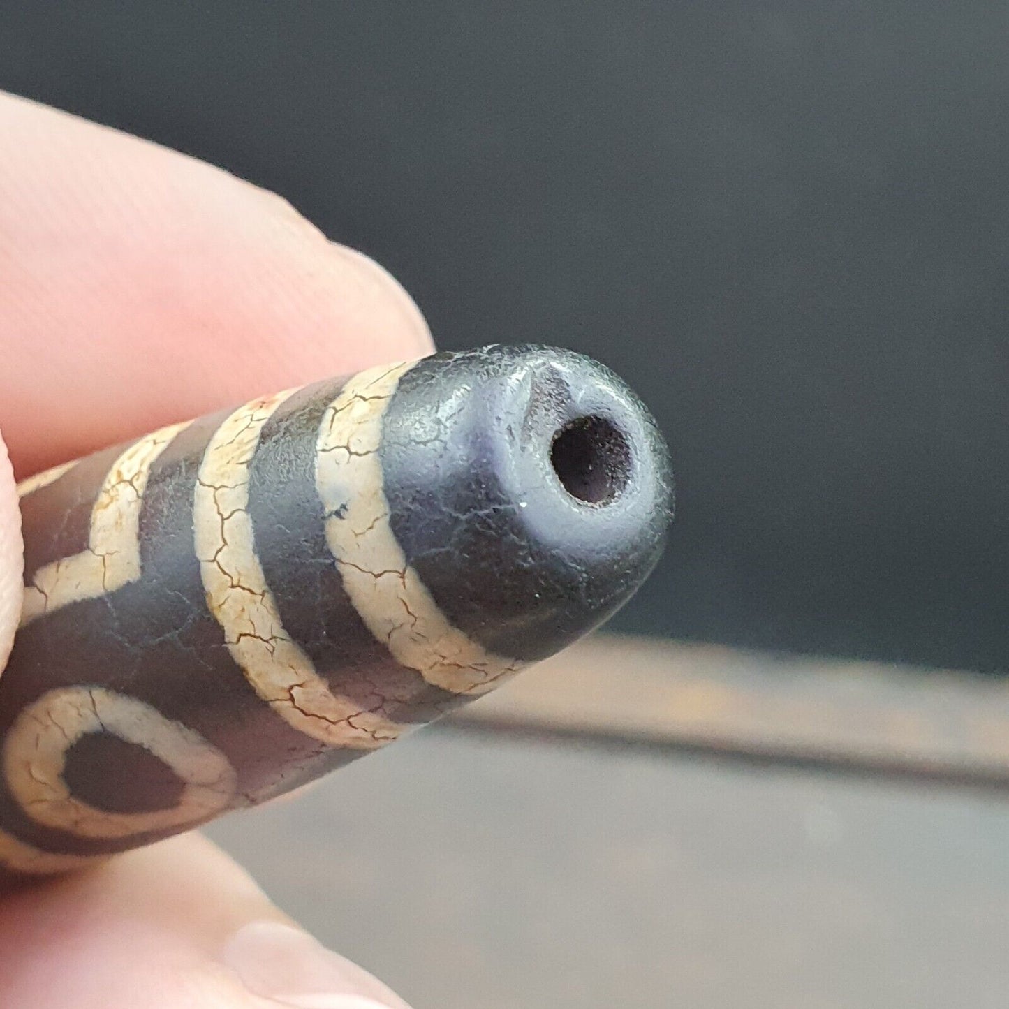 Alter indotibetischer Achat 3 Auge in Auge 3 Linien Achatstein Dzi Perlenamulett 