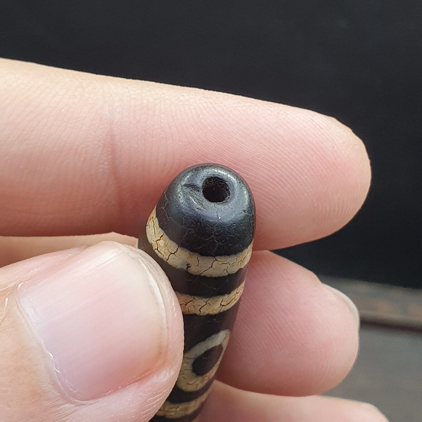 Alter indotibetischer Achat 3 Auge in Auge 3 Linien Achatstein Dzi Perlenamulett 