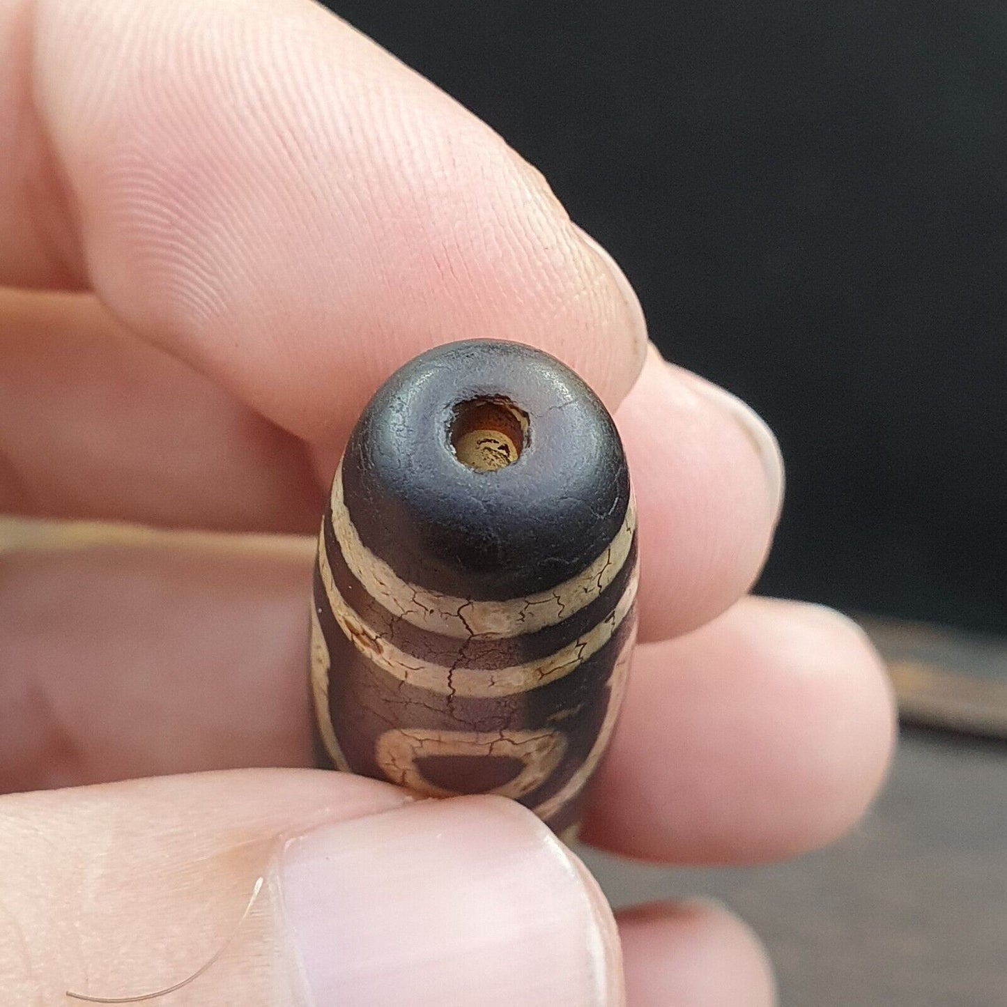 Alter indotibetischer Achat 3 Auge in Auge 3 Linien Achatstein Dzi Perlenamulett 