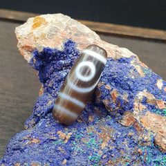 Antique Old Tibetan 1Circle Eyes 1 Aquare Eye Agate stone Dzi Bead Amulet HQ-7