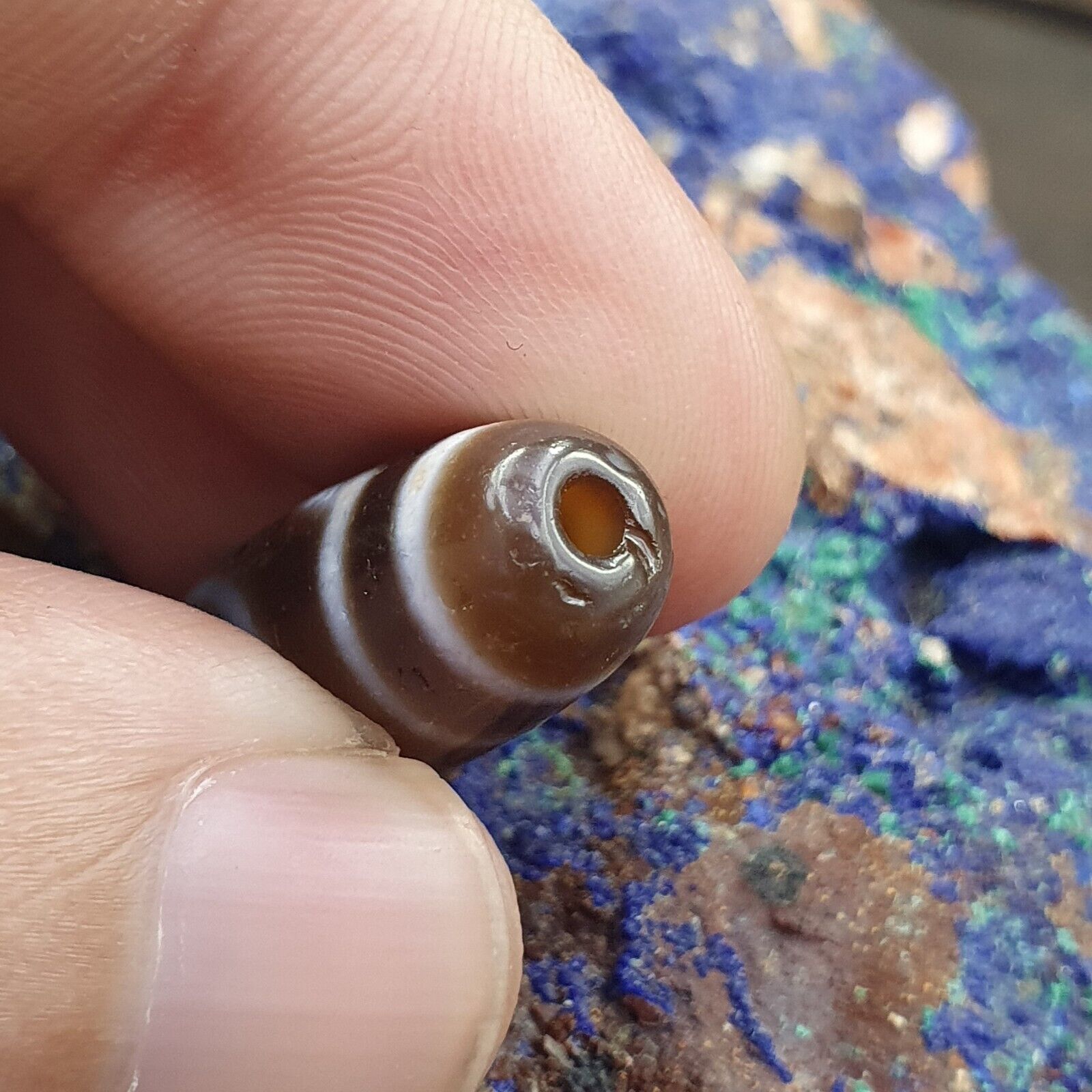 Antique Old Tibetan 1Circle Eyes 1 Aquare Eye Agate stone Dzi Bead Amulet HQ-7