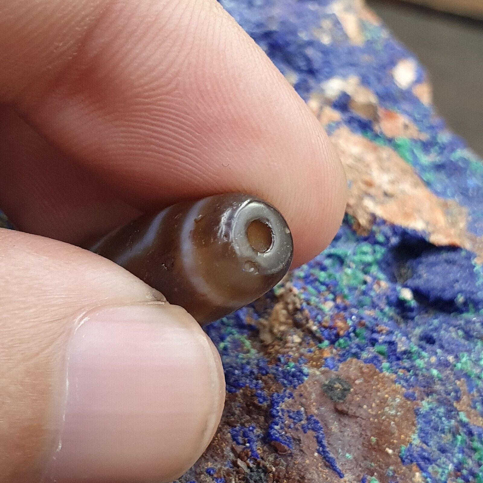 Antique Old Tibetan 1Circle Eyes 1 Aquare Eye Agate stone Dzi Bead Amulet HQ-7