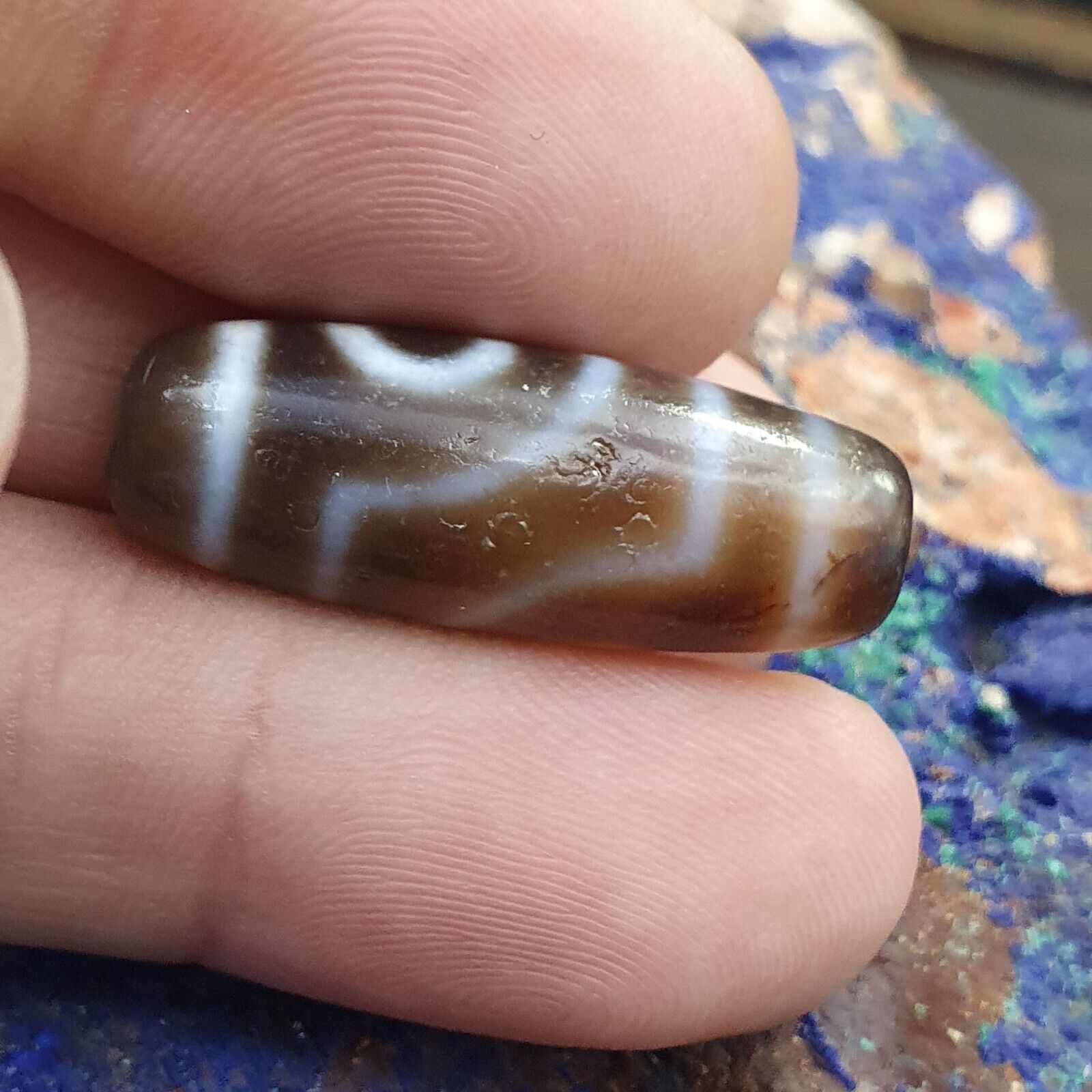Antique Old Tibetan 1Circle Eyes 1 Aquare Eye Agate stone Dzi Bead Amulet HQ-7