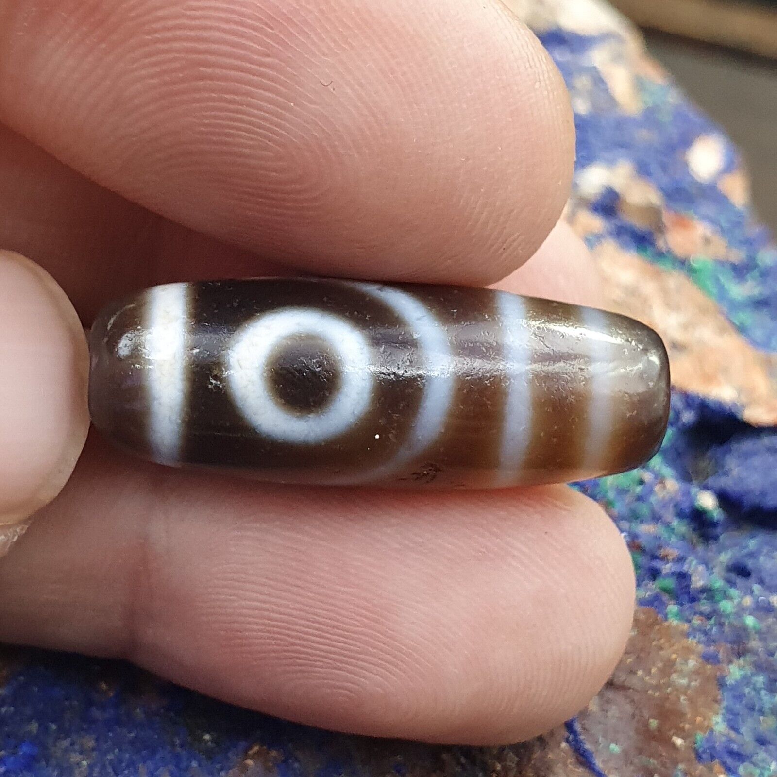 Antique Old Tibetan 1Circle Eyes 1 Aquare Eye Agate stone Dzi Bead Amulet HQ-7