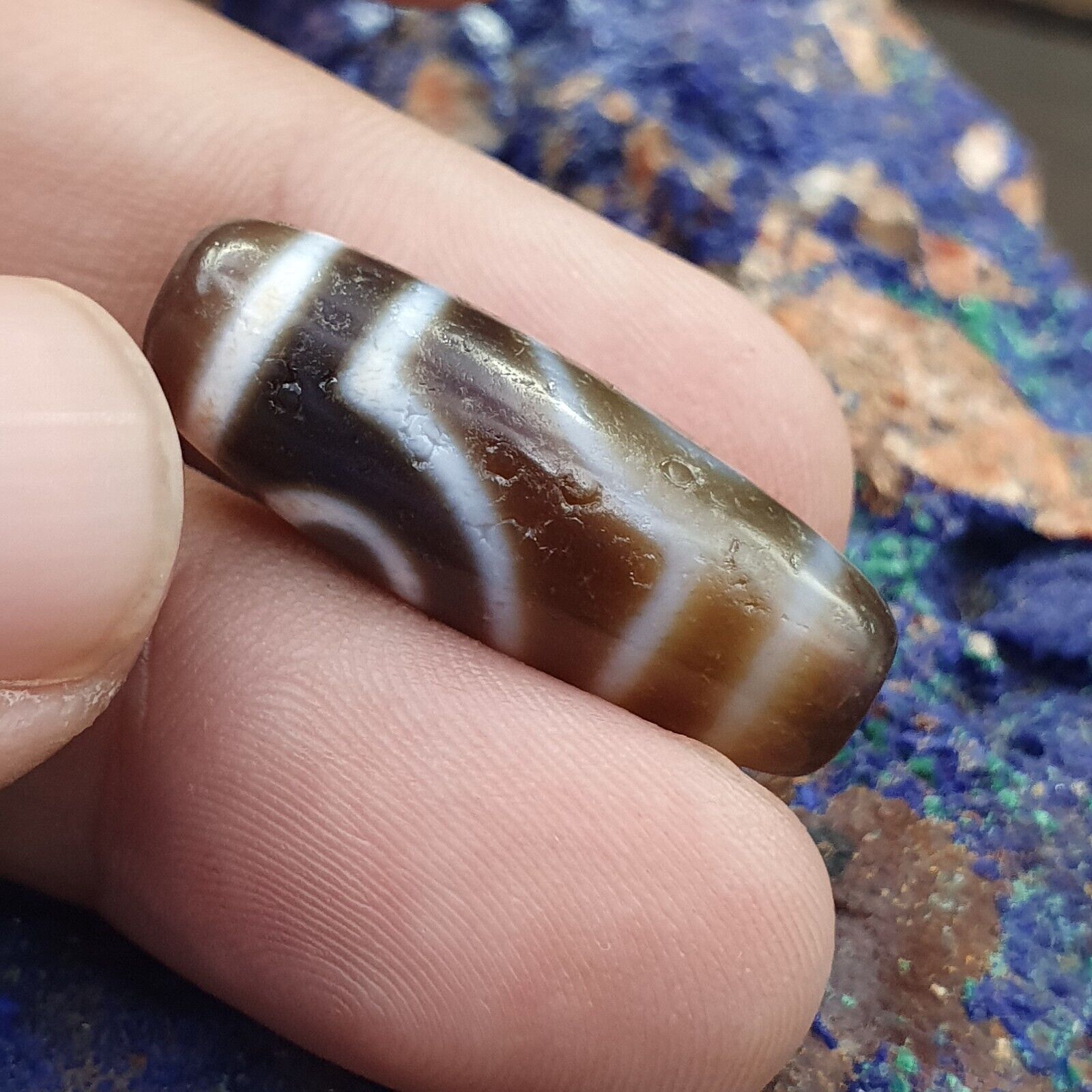 Antique Old Tibetan 1Circle Eyes 1 Aquare Eye Agate stone Dzi Bead Amulet HQ-7