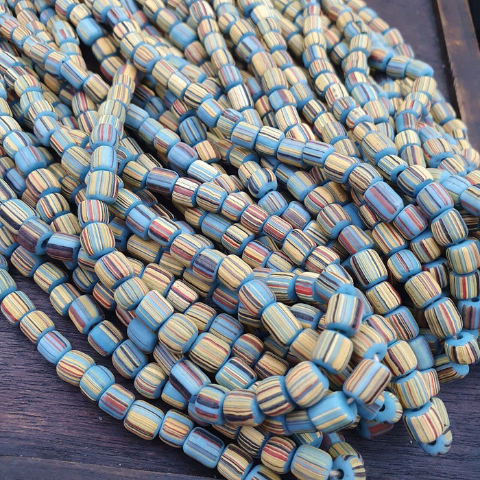 Lot 2 Strands Old African Turquoise Blue Stripes Glass Beads Vintage Strands