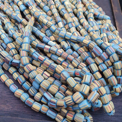 Lot 2 Strands OLD AFRICAN Turquoise Blue Stripes GLASS BEADS Vintage Strands