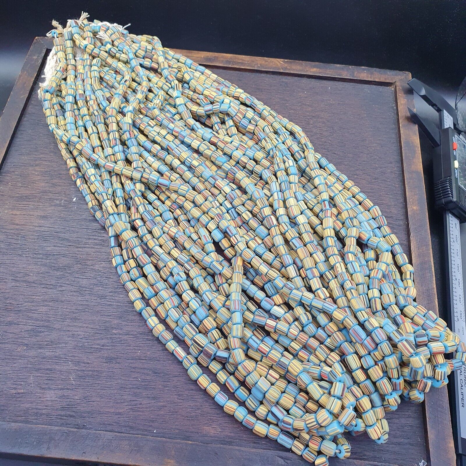 Lot 2 Strands OLD AFRICAN Turquoise Blue Stripes GLASS BEADS Vintage Strands