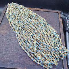 Lot 2 Strands OLD AFRICAN Turquoise Blue Stripes GLASS BEADS Vintage Strands