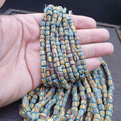 Lot 2 Strands OLD AFRICAN Turquoise Blue Stripes GLASS BEADS Vintage Strands