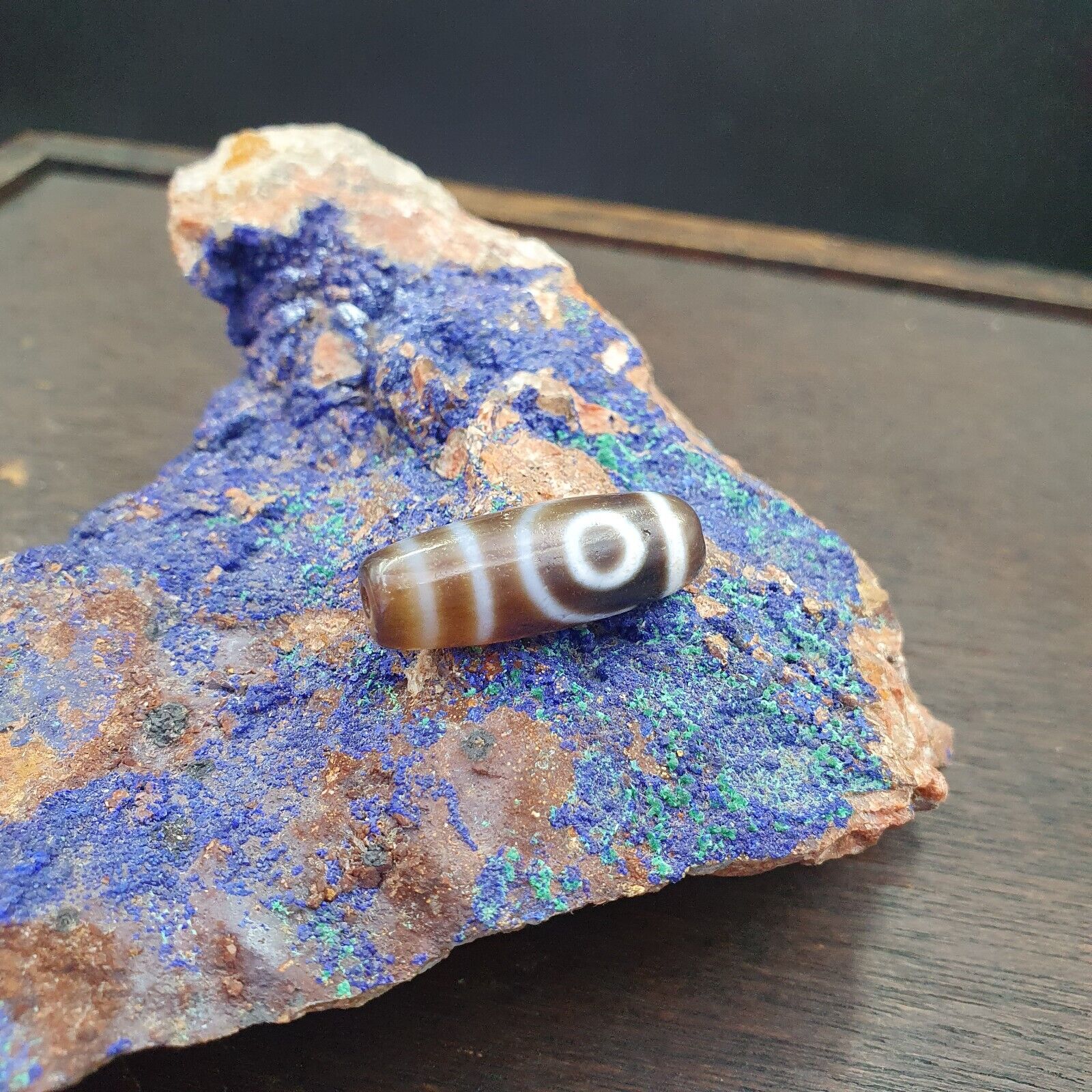 Antique Old Tibetan 1Circle Eyes 1 Aquare Eye Agate stone Dzi Bead Amulet HQ-7