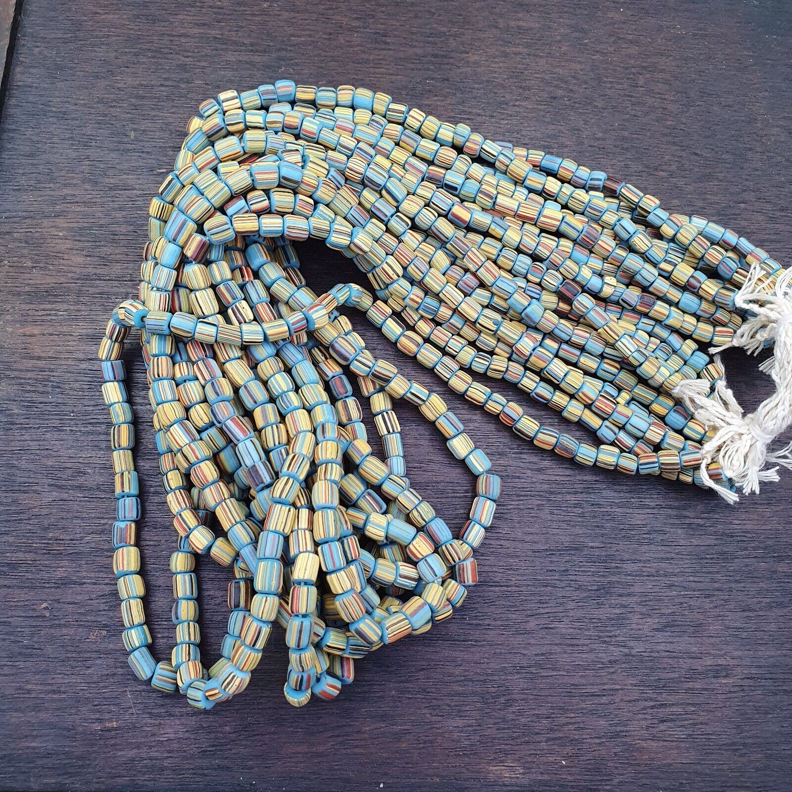 Lot 2 Strands OLD AFRICAN Turquoise Blue Stripes GLASS BEADS Vintage Strands