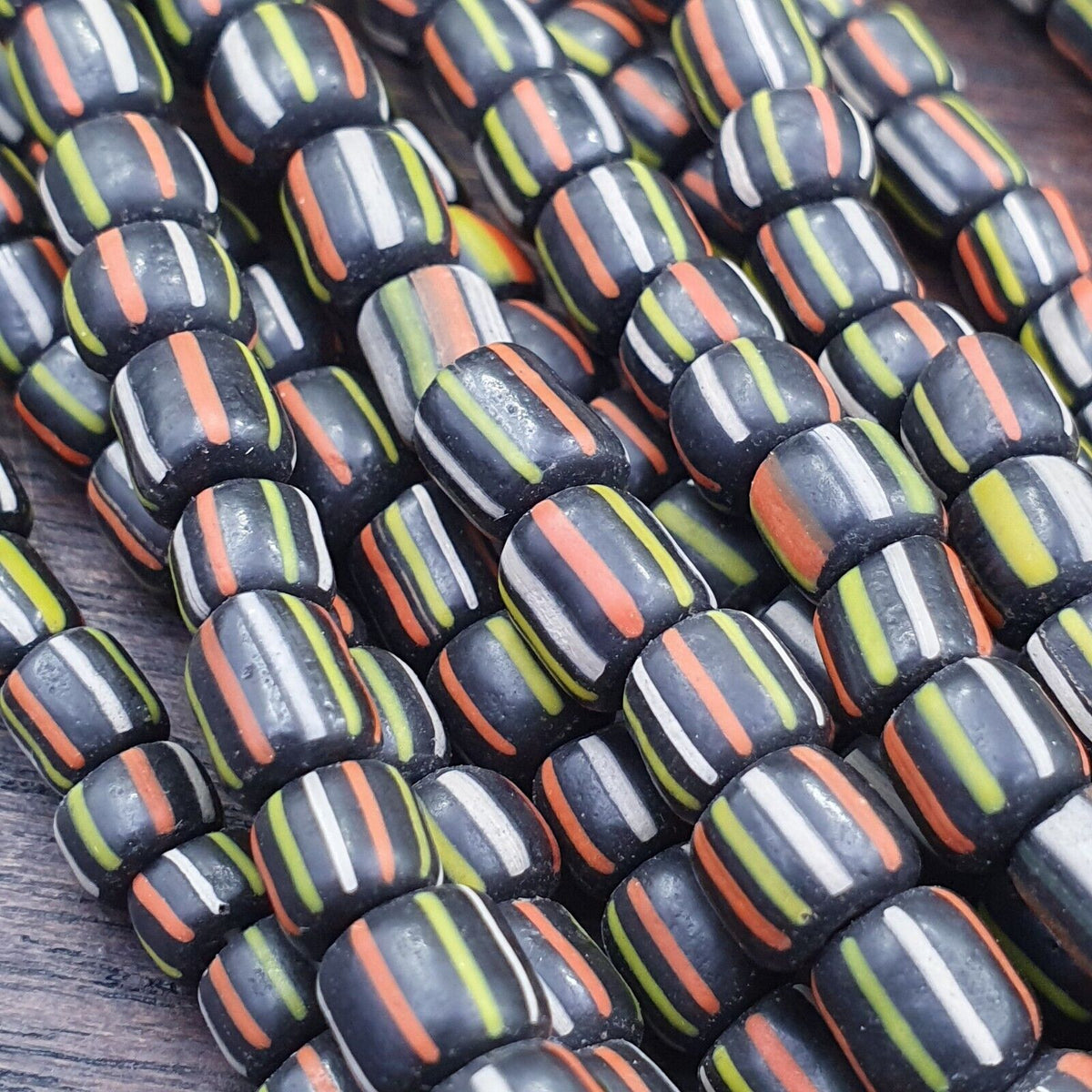 Lot 2 Strands OLD AFRICAN Stripes Black  GLASS BEADS Vintage Strands