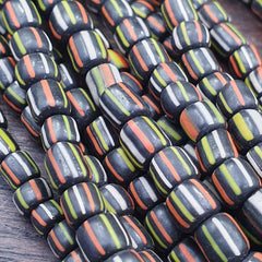 Lot 2 Strands OLD AFRICAN Stripes Black  GLASS BEADS Vintage Strands