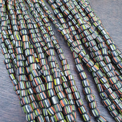 Lot 2 Strands OLD AFRICAN Stripes Black  GLASS BEADS Vintage Strands