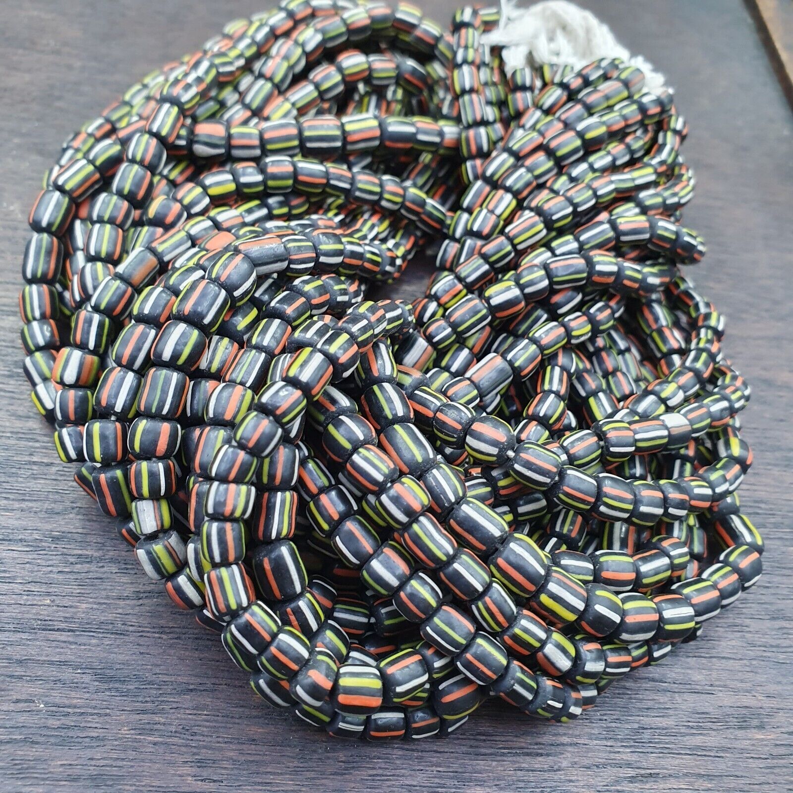 Lot 2 Strands OLD AFRICAN Stripes Black  GLASS BEADS Vintage Strands