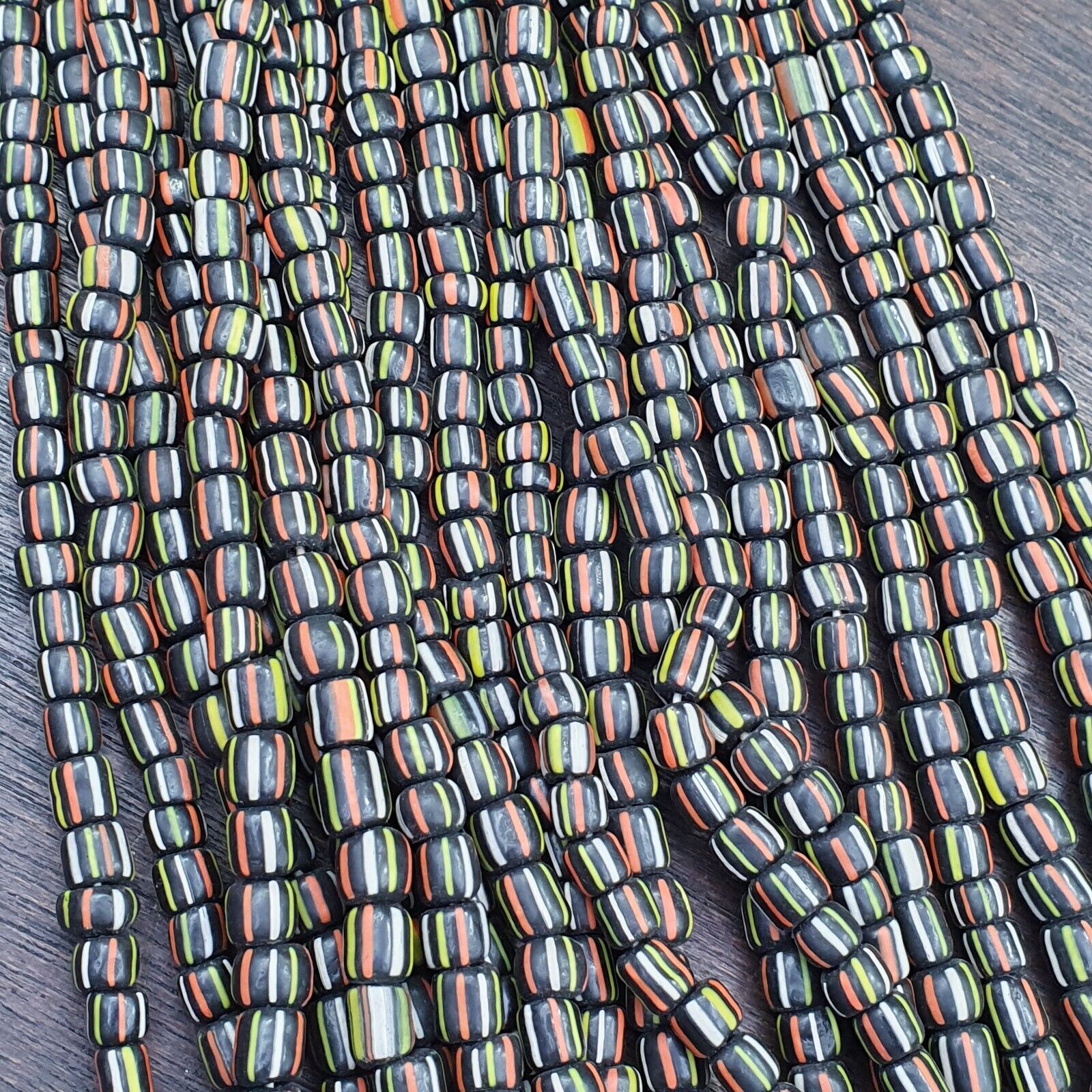 Lot 2 Strands OLD AFRICAN Stripes Black  GLASS BEADS Vintage Strands