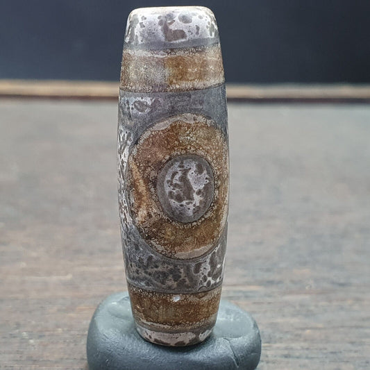 Vintage Old Tibetan 2Circle Eyes Agate stone Dzi Bead Amulet S-1
