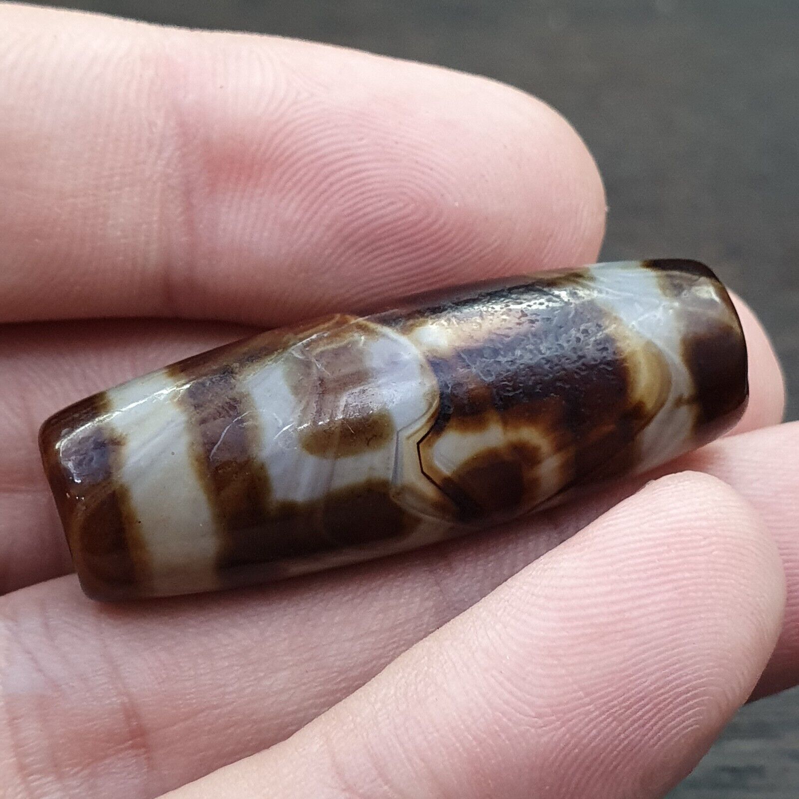 Vintage Old Tibetan 2 Eyes Agate stone Dzi Bead Amulet S-2