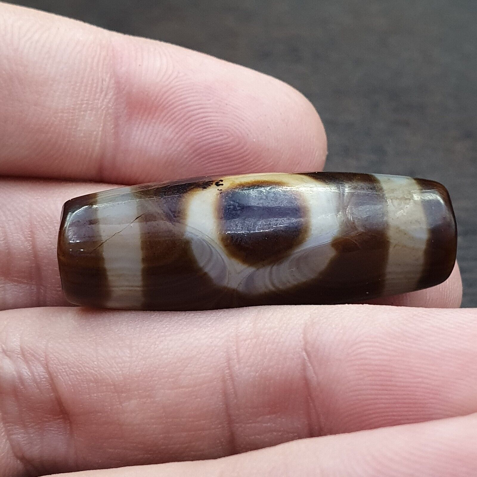 Vintage Old Tibetan 2 Eyes Agate stone Dzi Bead Amulet S-2