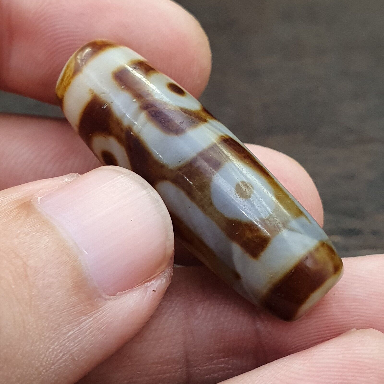 Vintage Old Tibetan 2 Eyes Agate stone Dzi Bead Amulet S-3