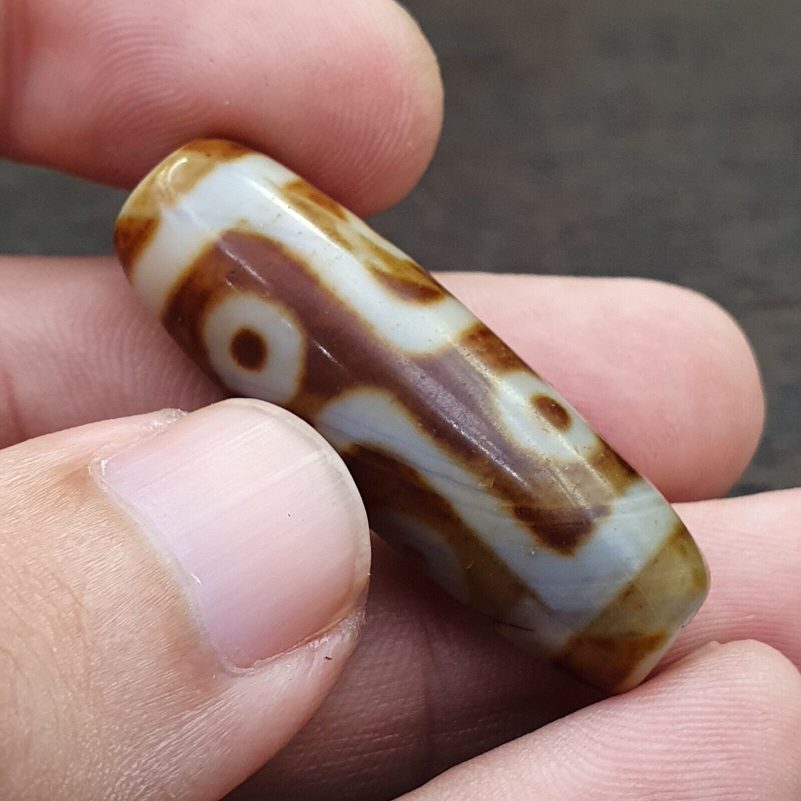 Vintage Old Tibetan 2 Eyes Agate stone Dzi Bead Amulet S-3