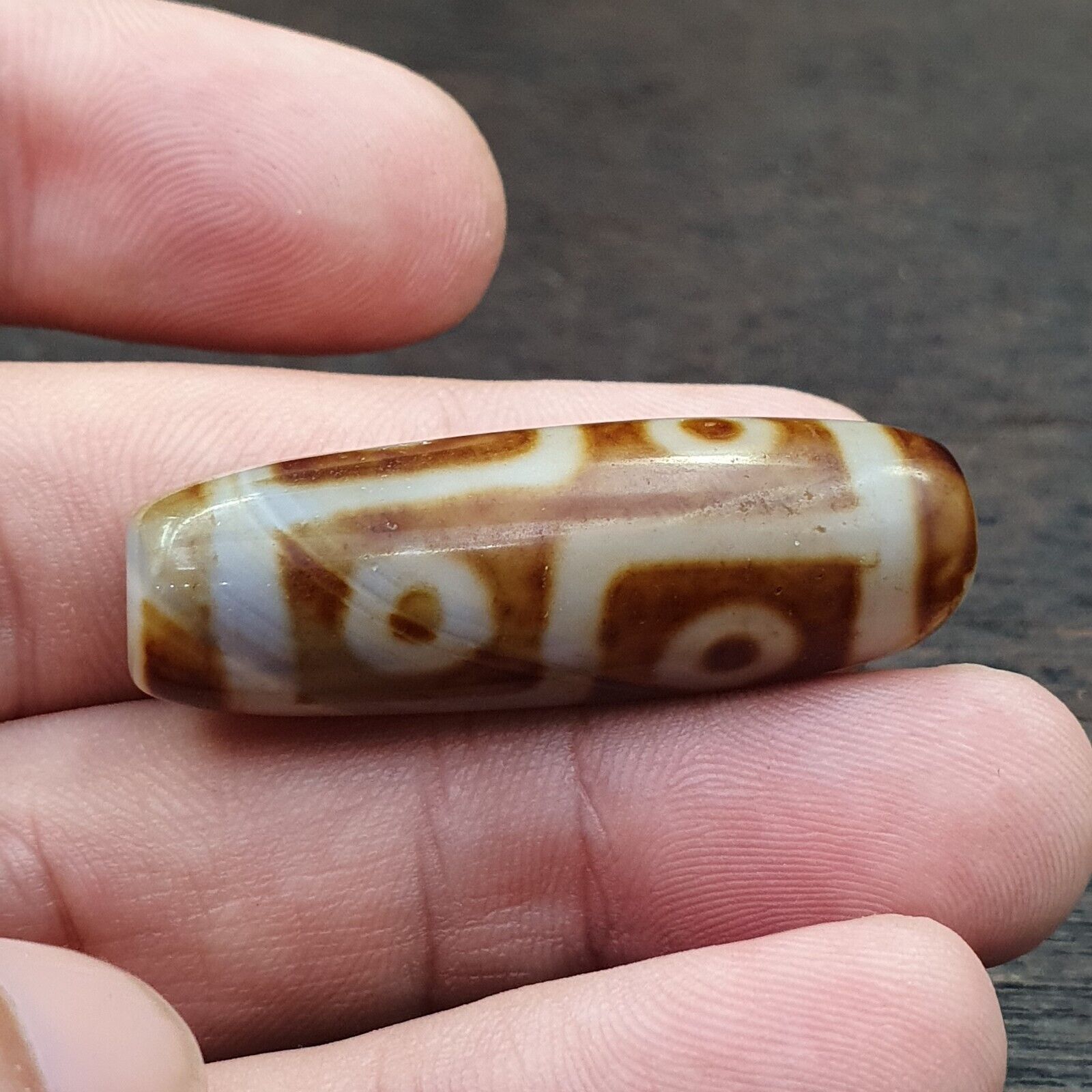 Vintage Old Tibetan 2 Eyes Agate stone Dzi Bead Amulet S-3