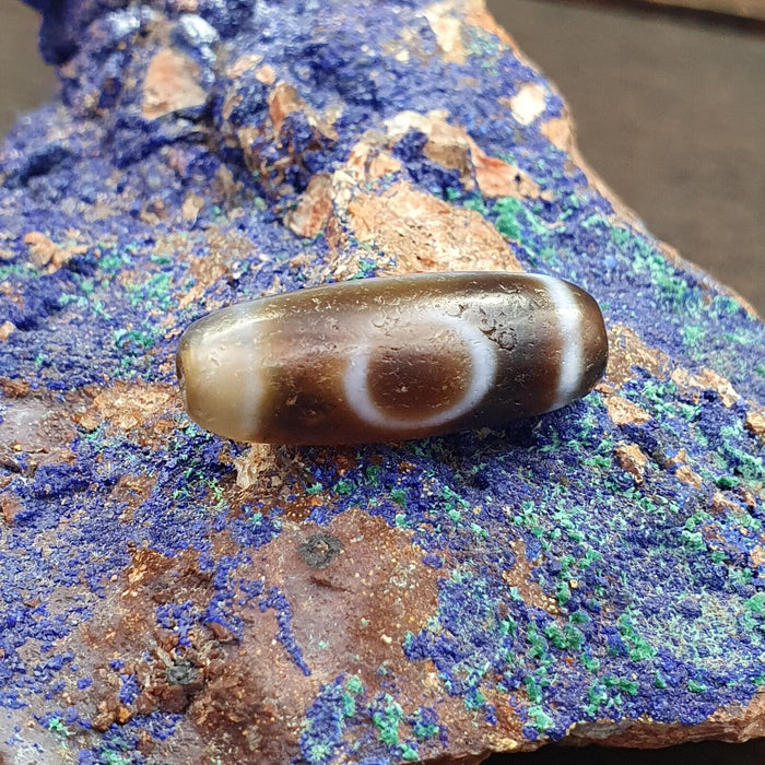 Antique Old Tibetan 2Circle Eyes Agate Stone Dzi Bead Amulet