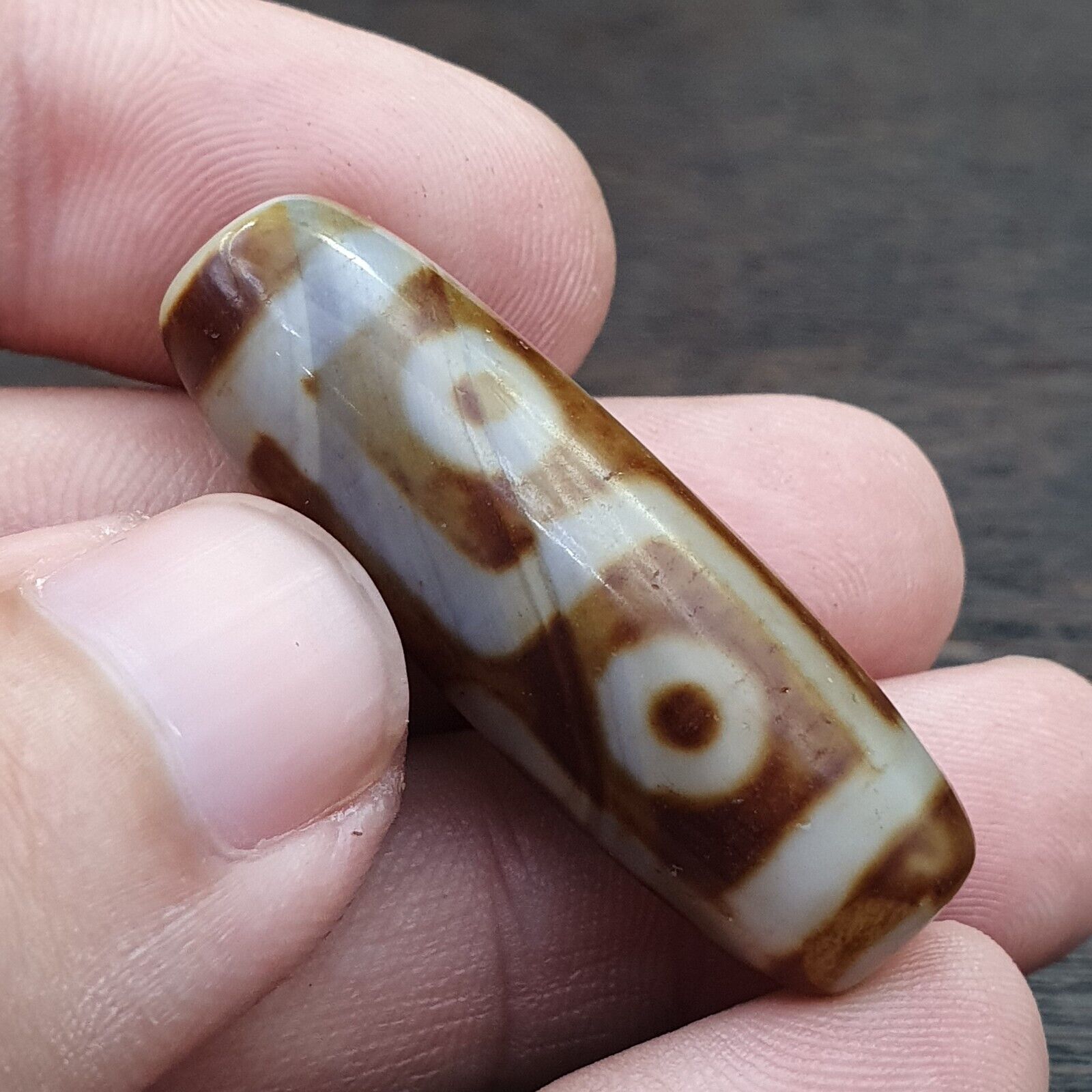 Vintage Old Tibetan 2 Eyes Agate stone Dzi Bead Amulet S-3
