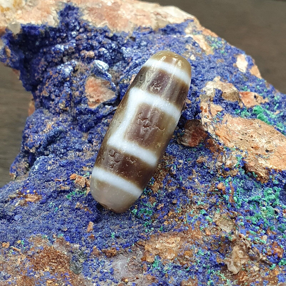 Antique Old Tibetan 1Circle Eyes 1 Aquare Eye Agate stone Dzi Bead Amulet HQ-6
