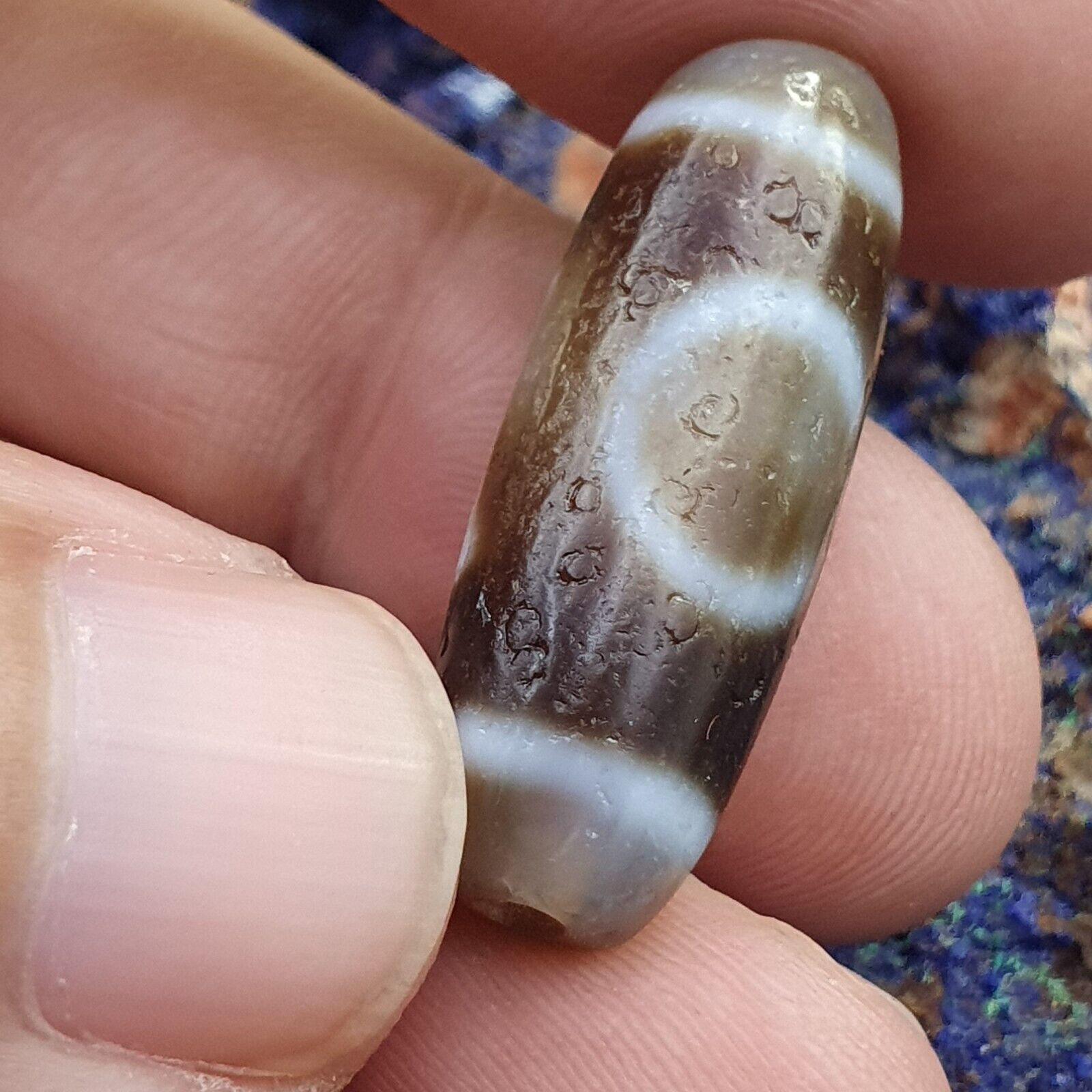 Antique Old Tibetan 1Circle Eyes 1 Aquare Eye Agate stone Dzi Bead Amulet HQ-6