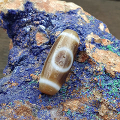 Antique Old Tibetan 2Circle Eyes 2 Lines Agate stone Dzi Bead Amulet HQ-5