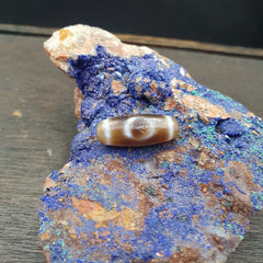 Antique Old Tibetan 2Circle Eyes 2 Lines Agate stone Dzi Bead Amulet HQ-5