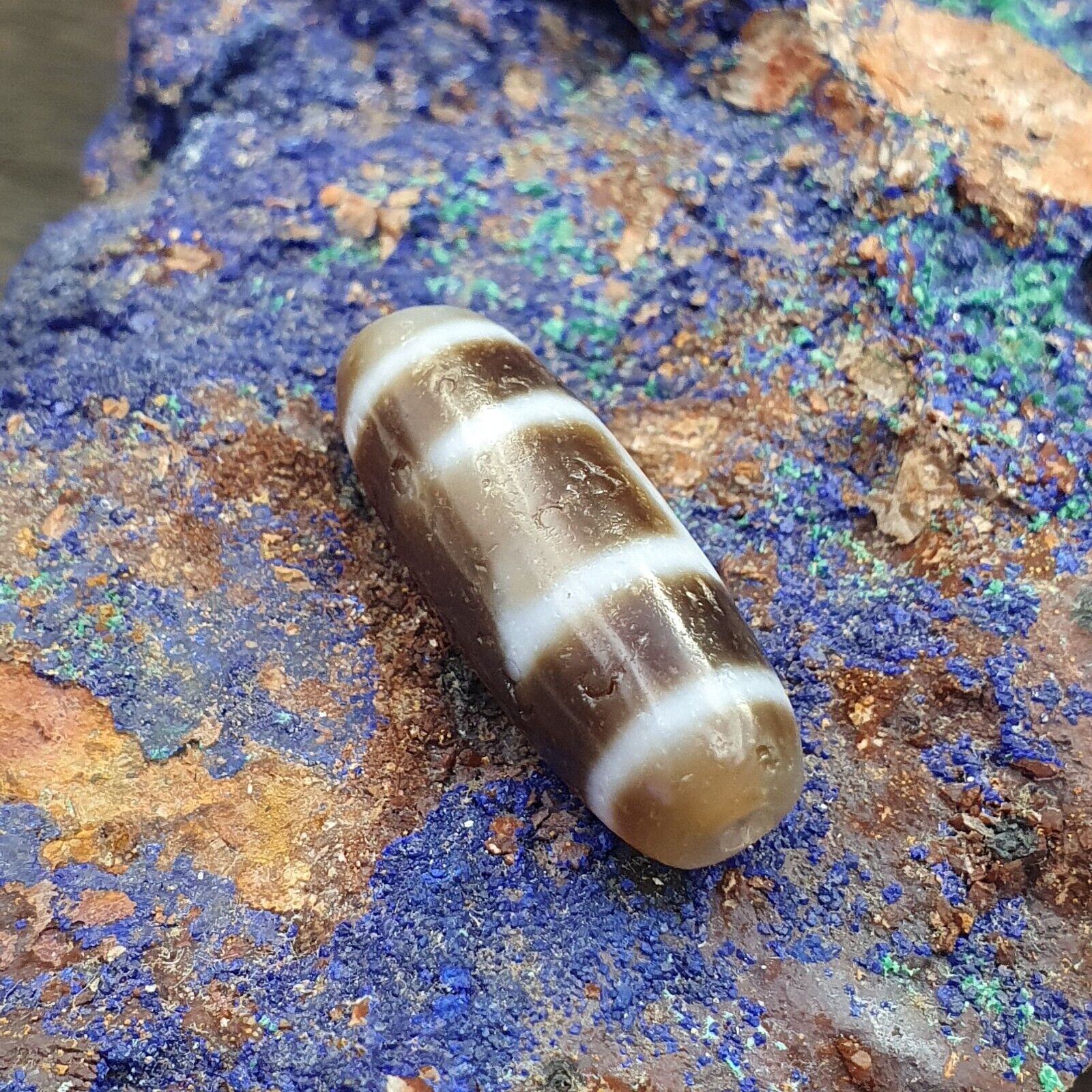Antique Old Tibetan 1Circle Eyes 1 Aquare Eye Agate stone Dzi Bead Amulet HQ-6