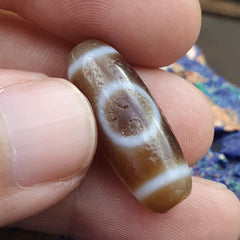 Antique Old Tibetan 2Circle Eyes 2 Lines Agate stone Dzi Bead Amulet HQ-5