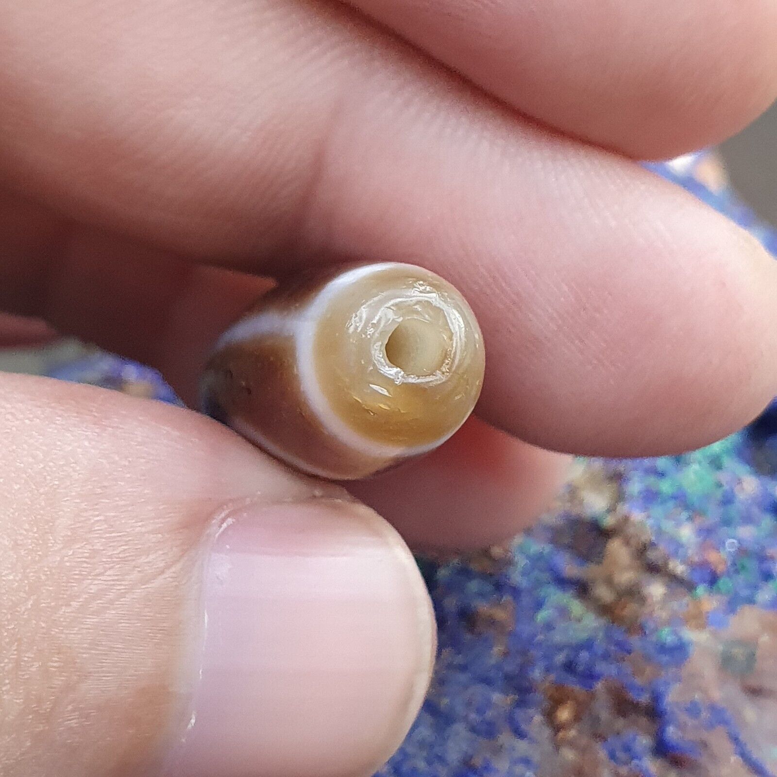 Antique Old Tibetan 2Circle Eyes 2 Lines Agate stone Dzi Bead Amulet HQ-5