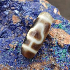 Antique Old Tibetan 2 Lines Eyes Agate stone Dzi Bead Amulet HQ-4